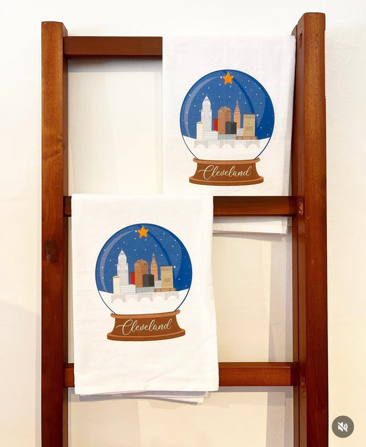 PRE ORDER* Cleveland Snowglobe Tea Towel